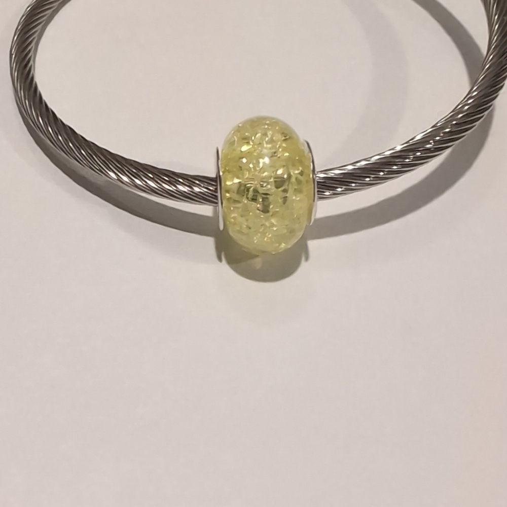Silver‎ Yellow "Crushed Glass" Charm for Pandora Style Bracelet